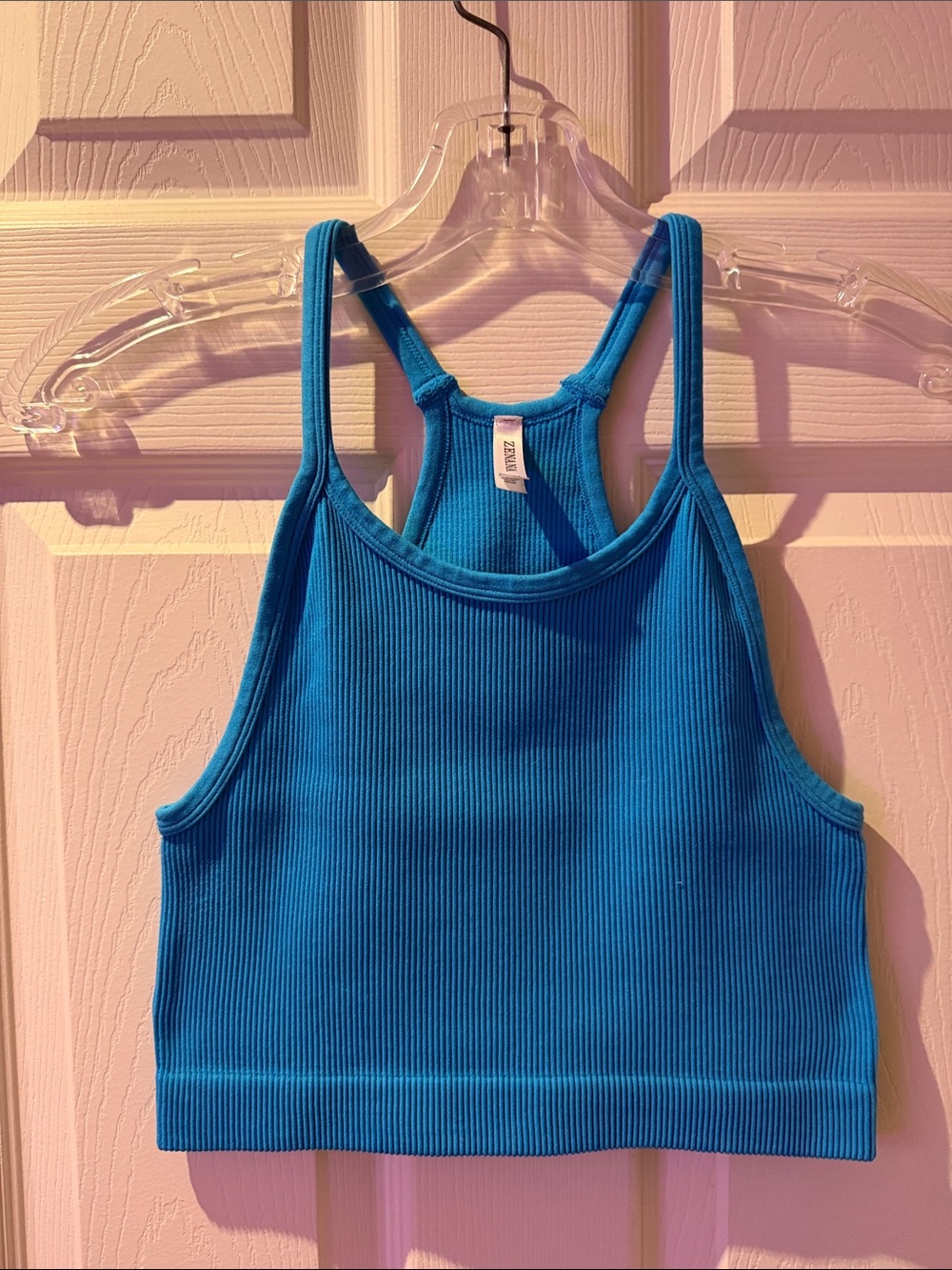 Zenana Outfitters Bright Blue Ribbed Racerback Crop Tank